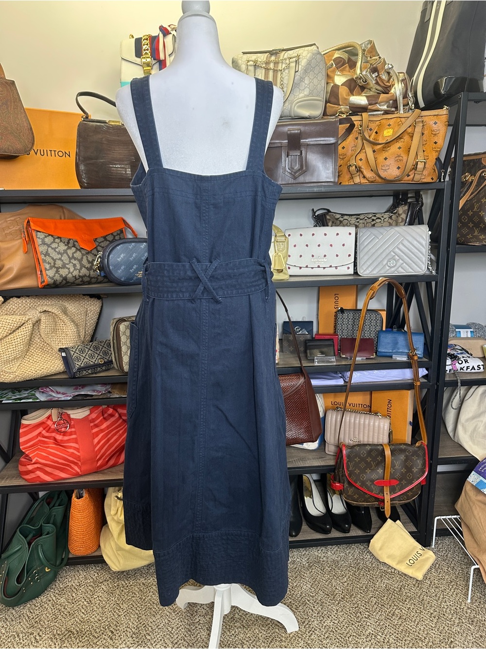 Everlane Denim Square-Neck Tie-Waist Sundress Picnic Dress Size Large - Picture 3 of 9